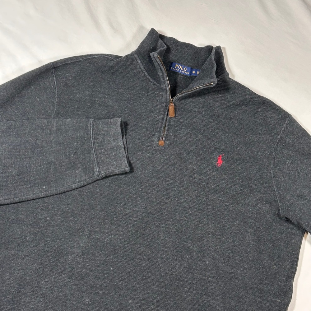 Polo Ralph Lauren Quarter 1/4 Zip Pullover Sweater Mens XL Gray‎ Heather